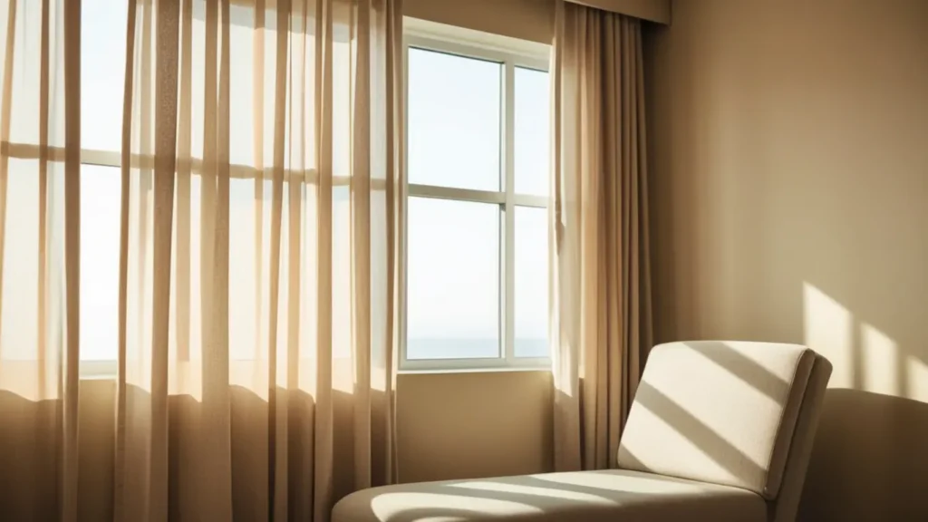 Sheer curtains in a UAE living room allowing natural light while maintaining privacy-vivid curtains
