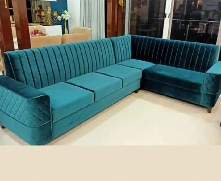 Sofa Upholstery in Abu Dhabi showing a sofa renewed with quality fabric and neat stitching
